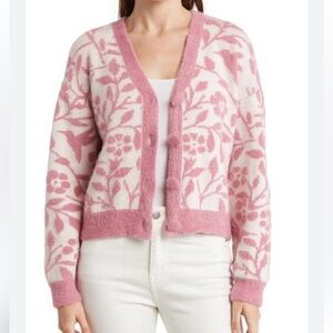 Floral Pink Cardigan Sweater